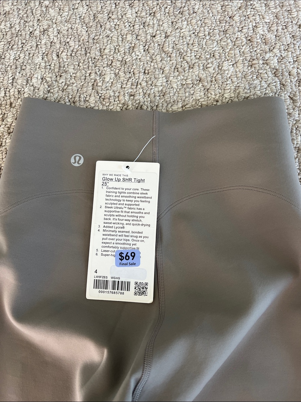 lululemon athletica Glow Up SHR Tight 25" in taupe